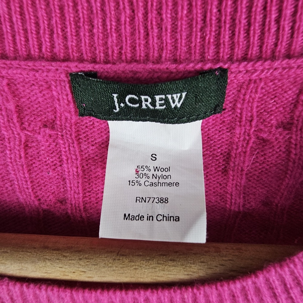 J. Crew Pullover Cable Knit Sweater Size Small Wool Blend Fuchsia Hot Dark Pink - Picture 5 of 14